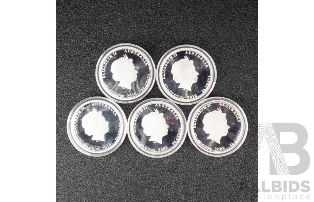 Five Australian Perth Mint 2009 Proof Silver Coins, Sea Life