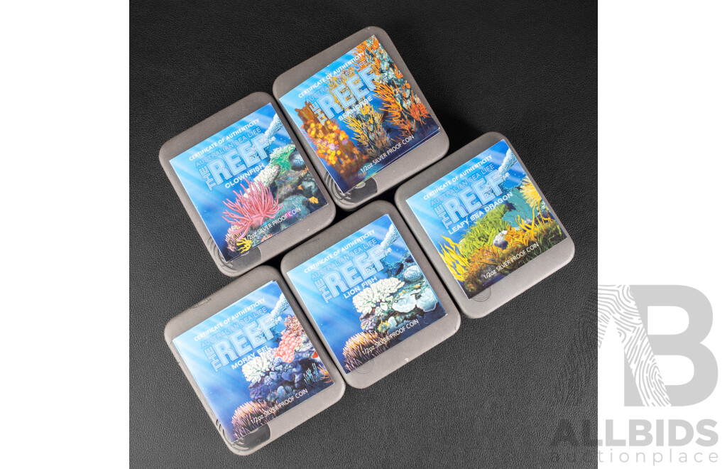 Five Australian Perth Mint 2009 Proof Silver Coins, Sea Life