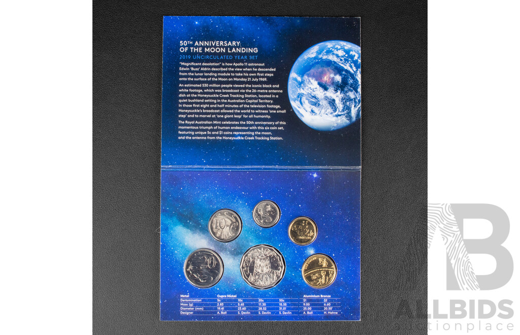 Australian RAM 2019 six coin set, 59th Anniversary Moon Landing.
