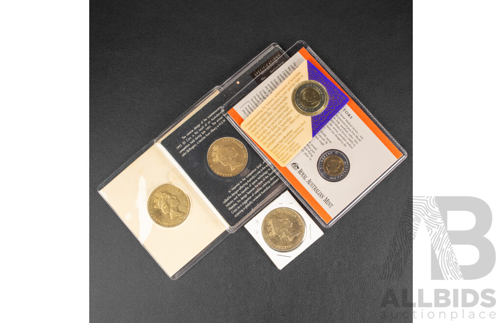 Five Australian Five Dollar Coins, 1988, 1990, 1992, 1994, 1998