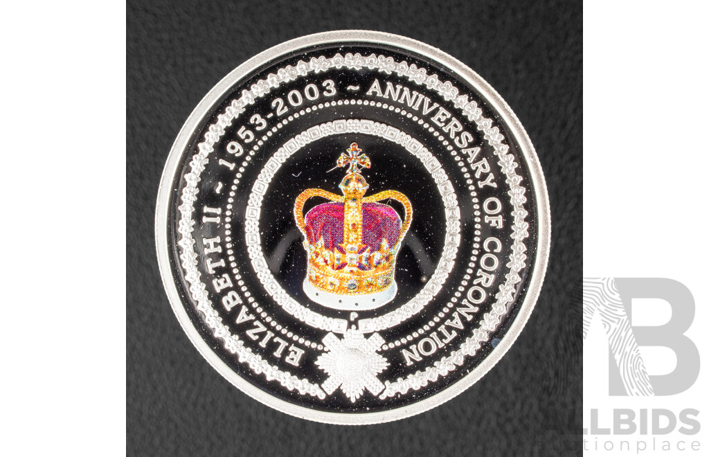 Australian Perth Mint 2003 Silver Coloured One Dollar Coin, Coronation Anniversary .999