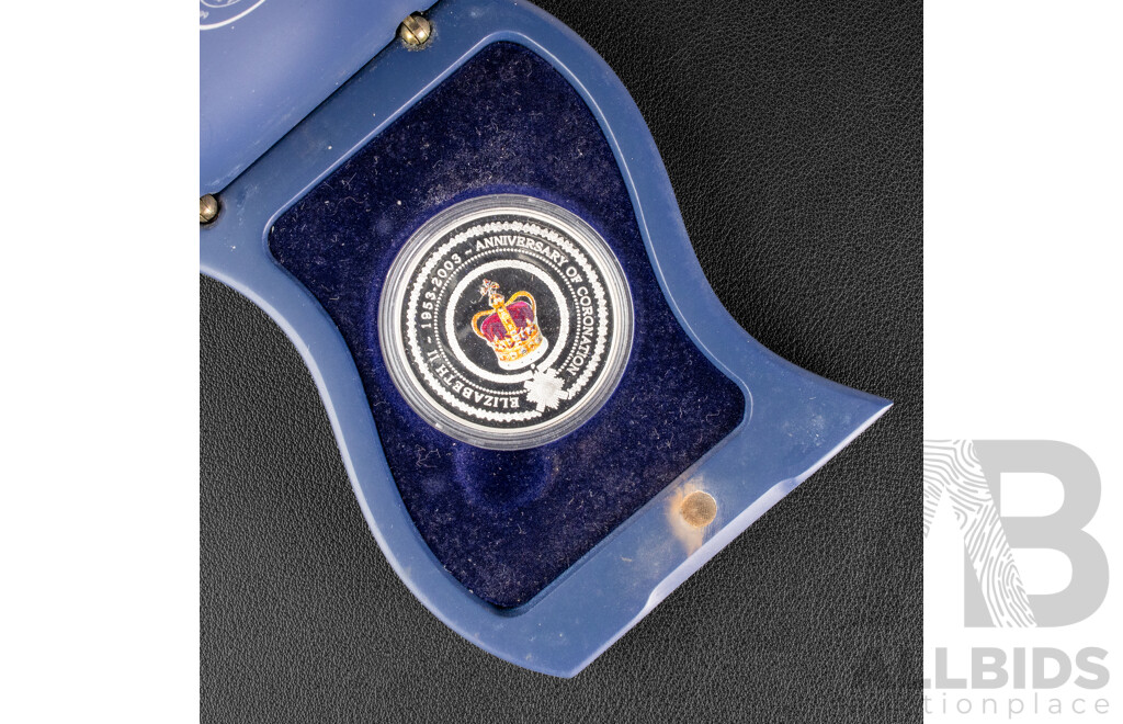 Australian Perth Mint 2003 Silver Coloured One Dollar Coin, Coronation Anniversary .999