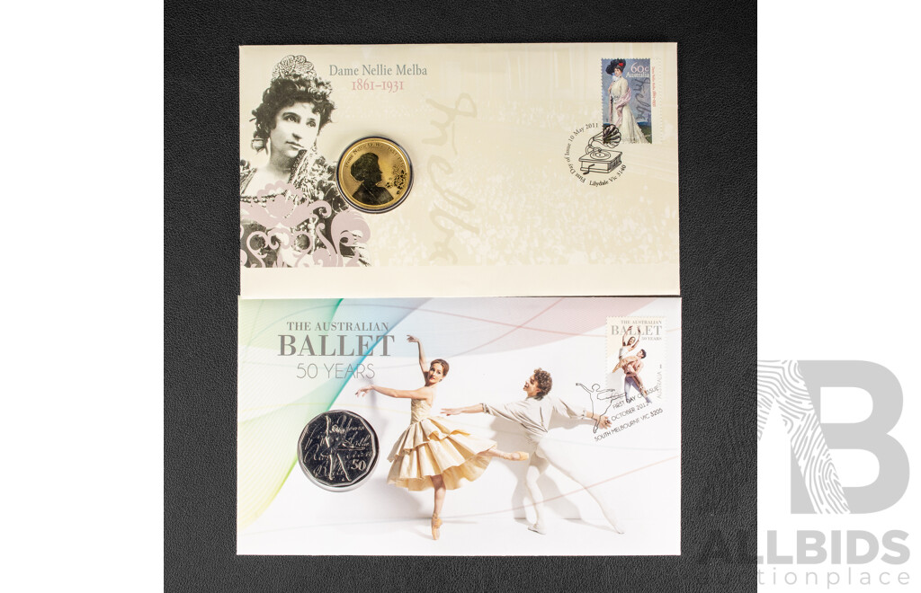 Australian Perth Mint 2011 One Dollar Coin, Melba, 2012 RAM Fifty Cent, Australian Ballet