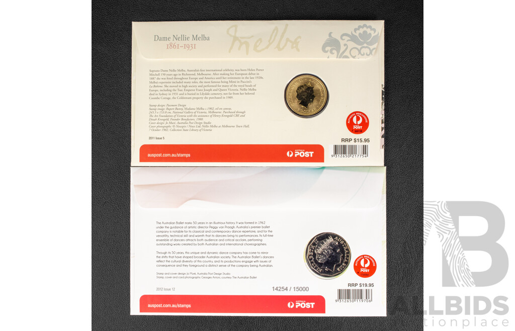 Australian Perth Mint 2011 One Dollar Coin, Melba, 2012 RAM Fifty Cent, Australian Ballet