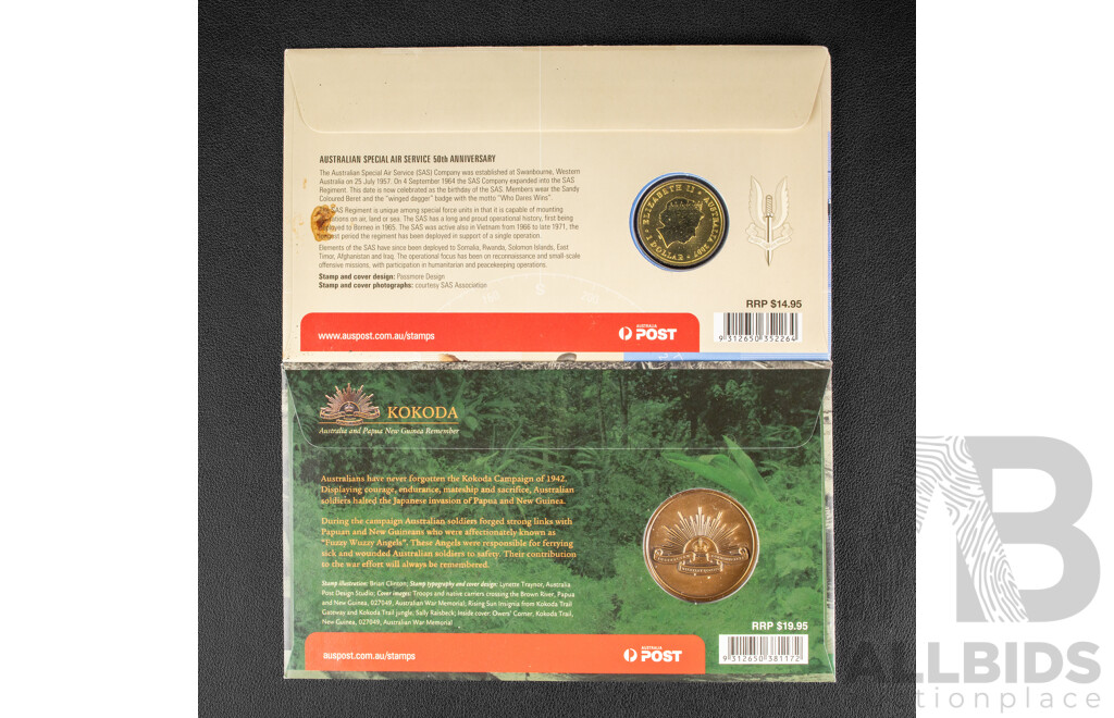 Australian Perty Mint 2010 Kokoda ANZAC medallion. 2007 One Dollar SAS Anniversary