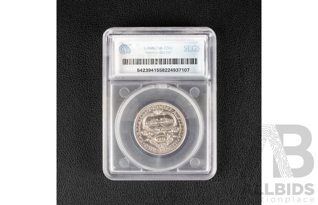 Australian 1927 KGV Silver Florin, Canberra florin, Graded AU53, EF