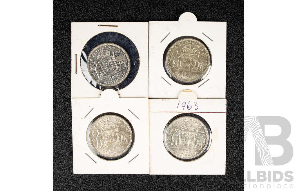 Australian QE2 Silver Florins 1960, 1961, 1962, 1963 .500