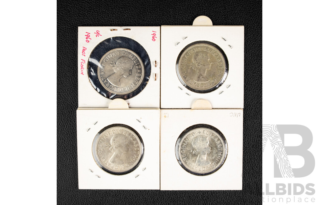 Australian QE2 Silver Florins 1960, 1961, 1962, 1963 .500