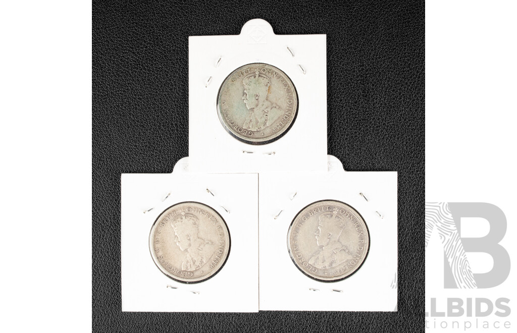 Australian KGV Silver Florins 1925, 1926,1936 .925