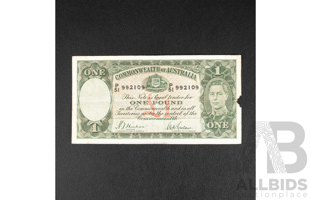 Australian 1938 One Pound Note Sheehan/McFarlane, R29, P51 992109
