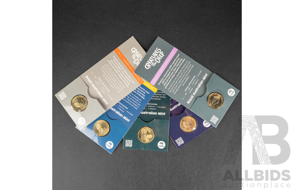 Five Australian RAM 2023 One Dollar Coins, Creatures of the Deep.