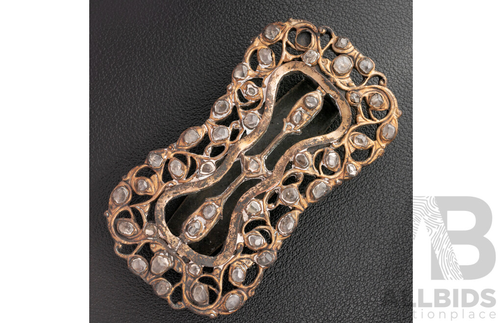 Vintage Belt Buckle with Old Native Rose Cut White Topaz