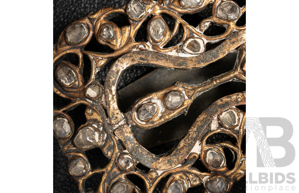 Vintage Belt Buckle with Old Native Rose Cut White Topaz