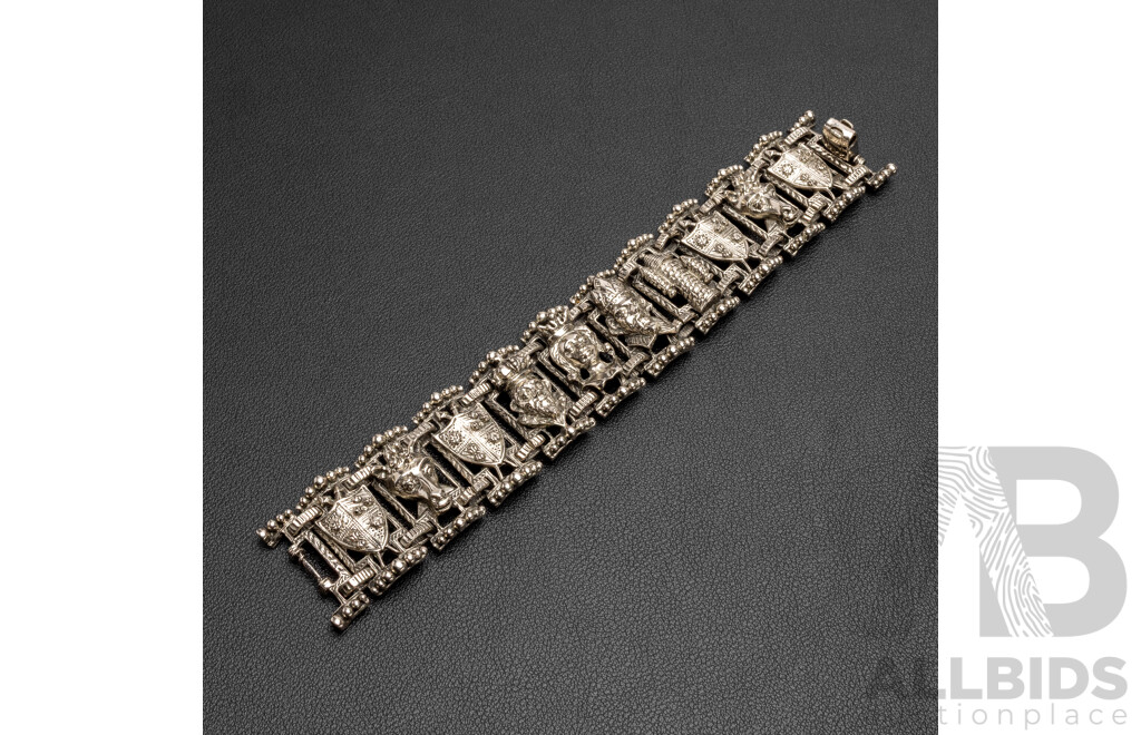 Silver Tone Chess Themed Panel Link Bracelet. Length - 19cms