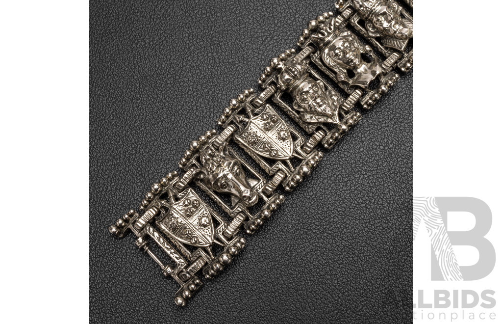 Silver Tone Chess Themed Panel Link Bracelet. Length - 19cms