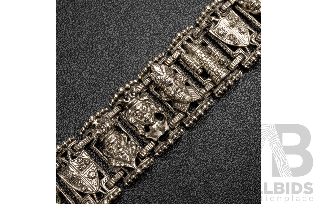 Silver Tone Chess Themed Panel Link Bracelet. Length - 19cms