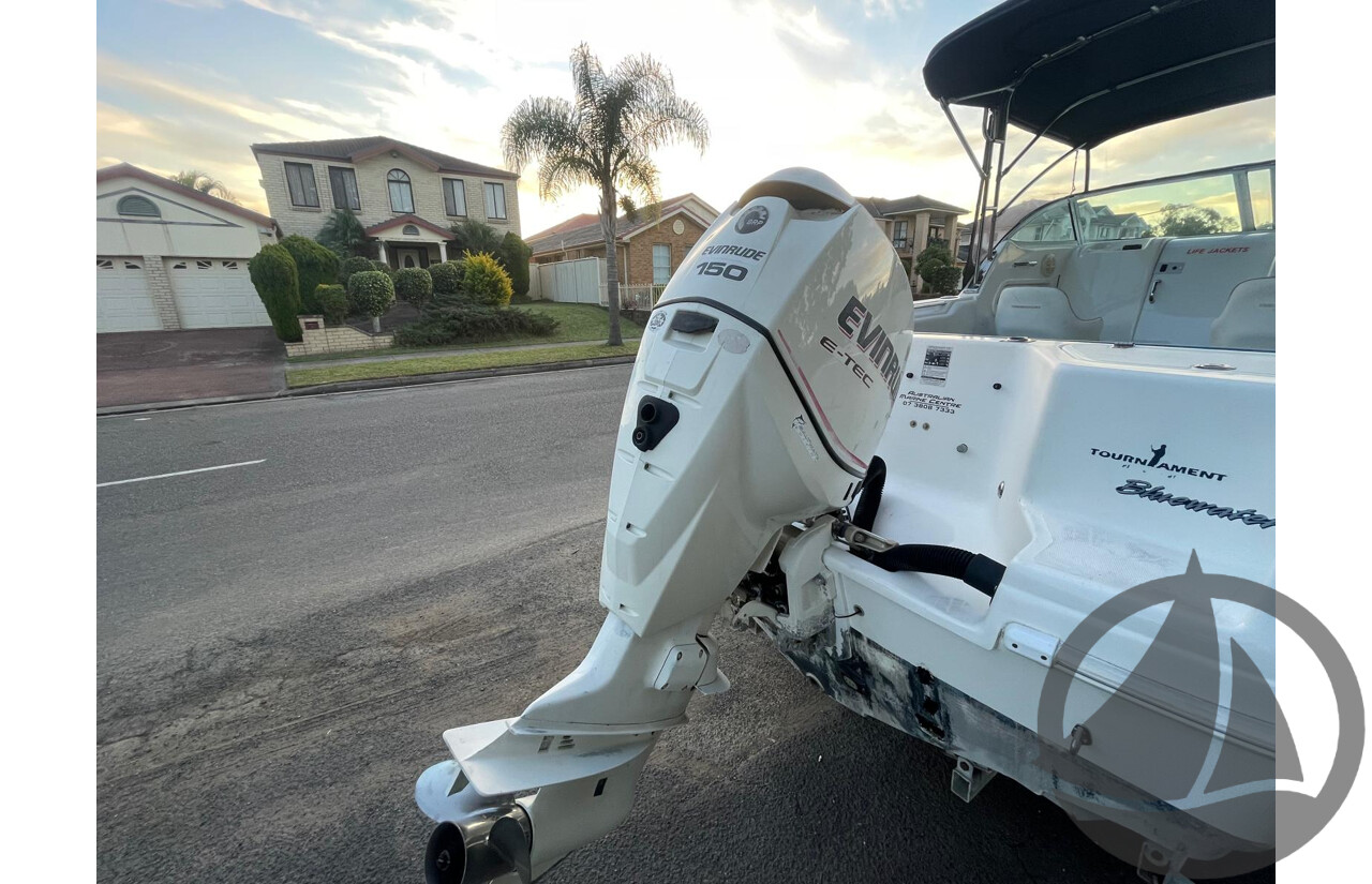 NO RESERVE - 2008 Mustang 2000 Bluewater Half Cabin, 150HP Etec Evinrude, 439Hrs