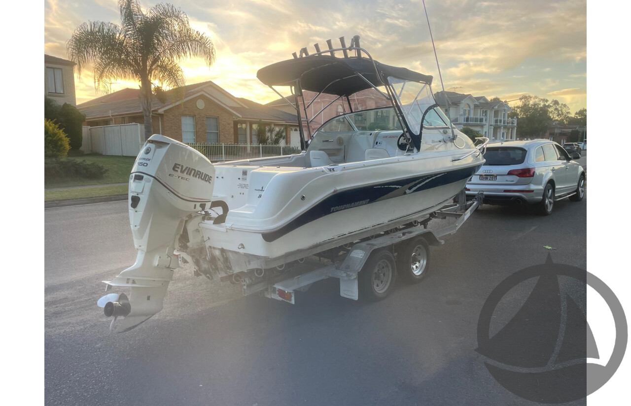 NO RESERVE - 2008 Mustang 2000 Bluewater Half Cabin, 150HP Etec Evinrude, 439Hrs