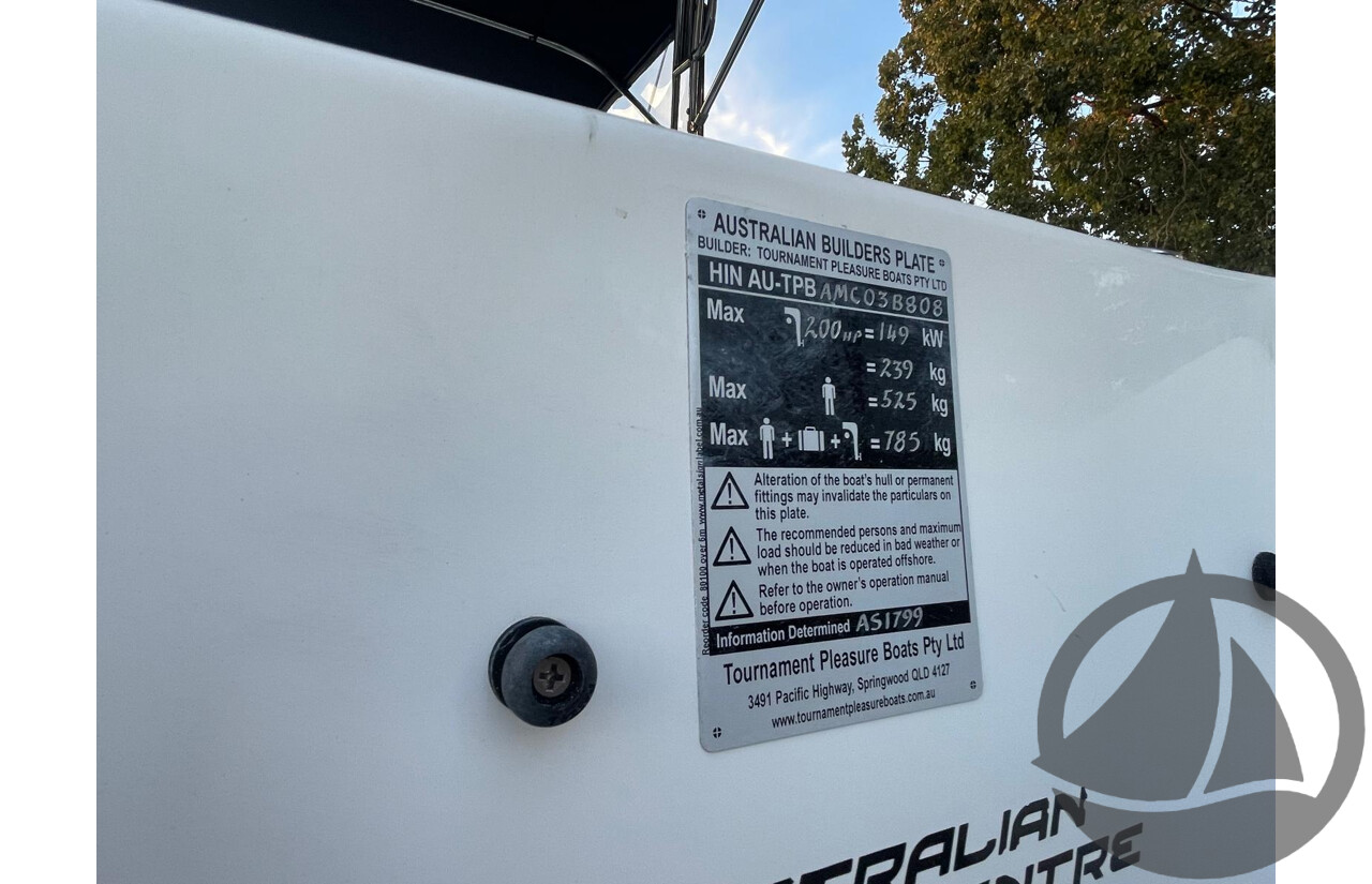 NO RESERVE - 2008 Mustang 2000 Bluewater Half Cabin, 150HP Etec Evinrude, 439Hrs
