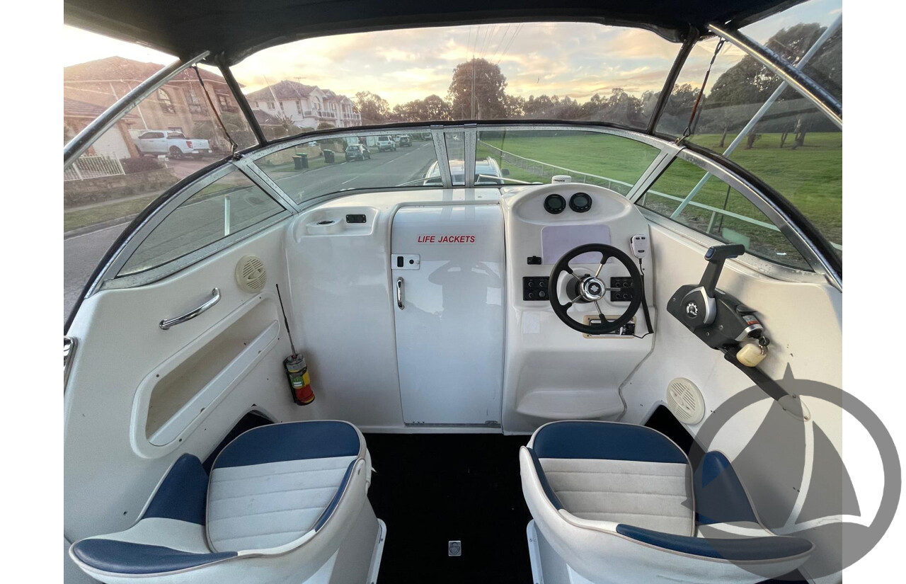 NO RESERVE - 2008 Mustang 2000 Bluewater Half Cabin, 150HP Etec Evinrude, 439Hrs