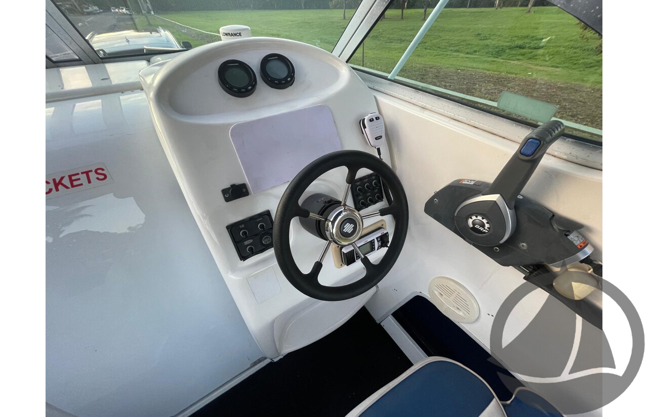 NO RESERVE - 2008 Mustang 2000 Bluewater Half Cabin, 150HP Etec Evinrude, 439Hrs
