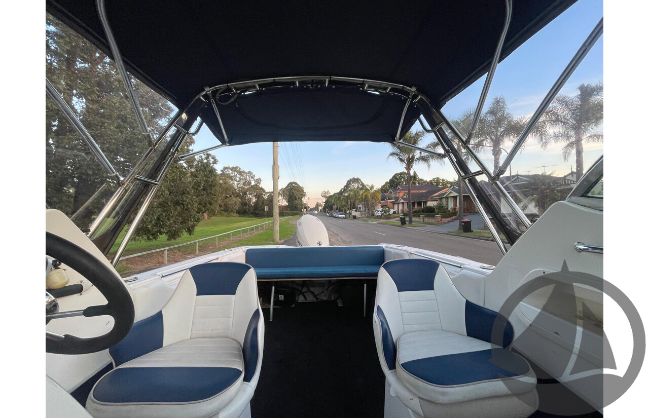 NO RESERVE - 2008 Mustang 2000 Bluewater Half Cabin, 150HP Etec Evinrude, 439Hrs