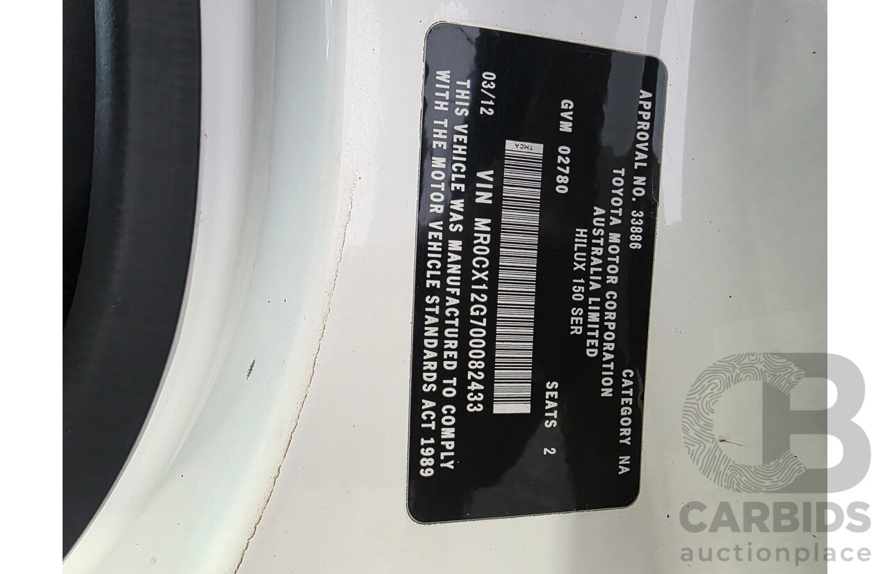 3/2012 Toyota Hilux Workmate TGN16R MY12 Cab Chassis White Petrol 2.7L