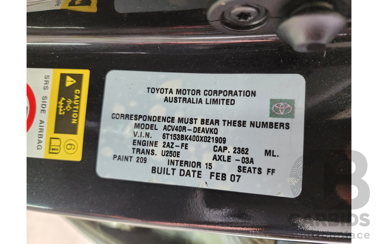 2/2007 Toyota Camry Sportivo ACV40R 4d Sedan Black 2.4L