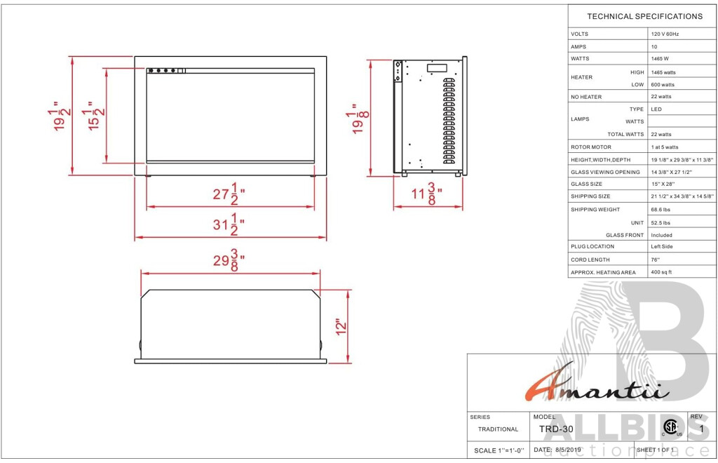 Amantii Electric Fireplace Insert (TRD-30)