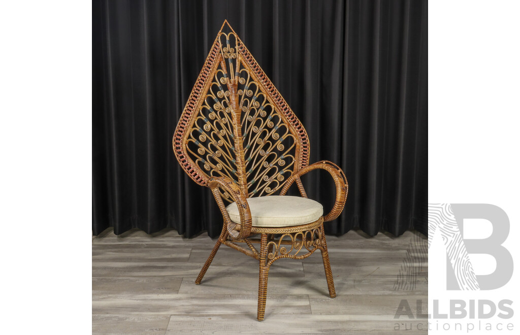 Vintage Ornate Cane Peacock Chair