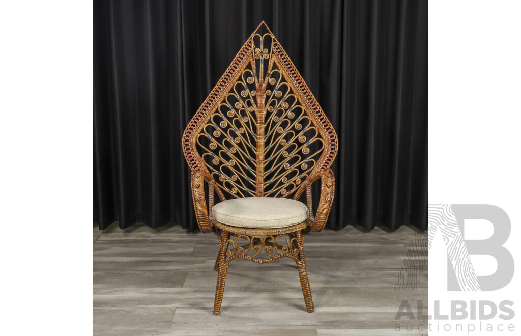 Vintage Ornate Cane Peacock Chair