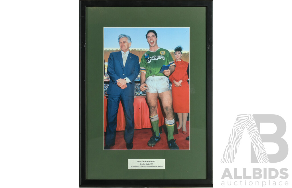 Framed Photo Print of Canberra Raiders Bradley Clyde with Bob Hawke