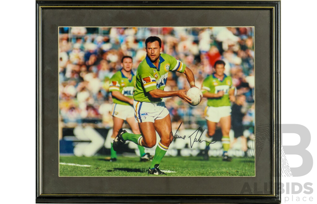 Framed Signed Photo Print of Canberra Raiders Laurie Daley