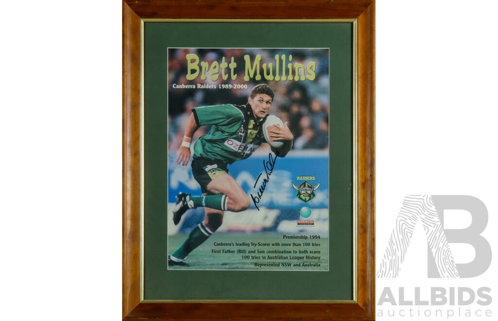 Framed Signed Photo Print of Canberra Raiders Brett 'Duck' Mullins