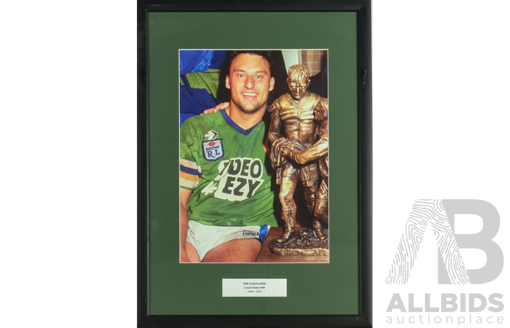 Framed Photo Print of Canberra Raiders Laurie Daley with Windfield Cup