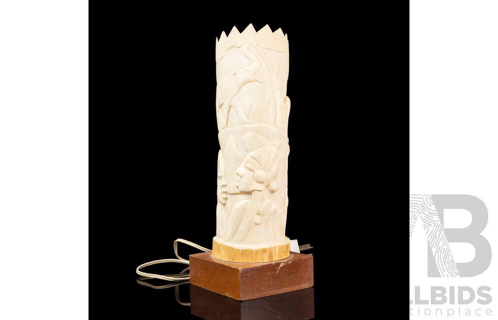 Large Carved African Horn Table Lamp