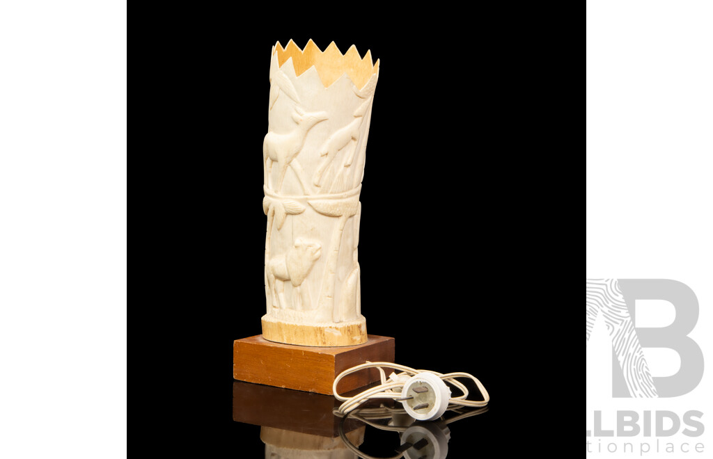 Large Carved African Horn Table Lamp