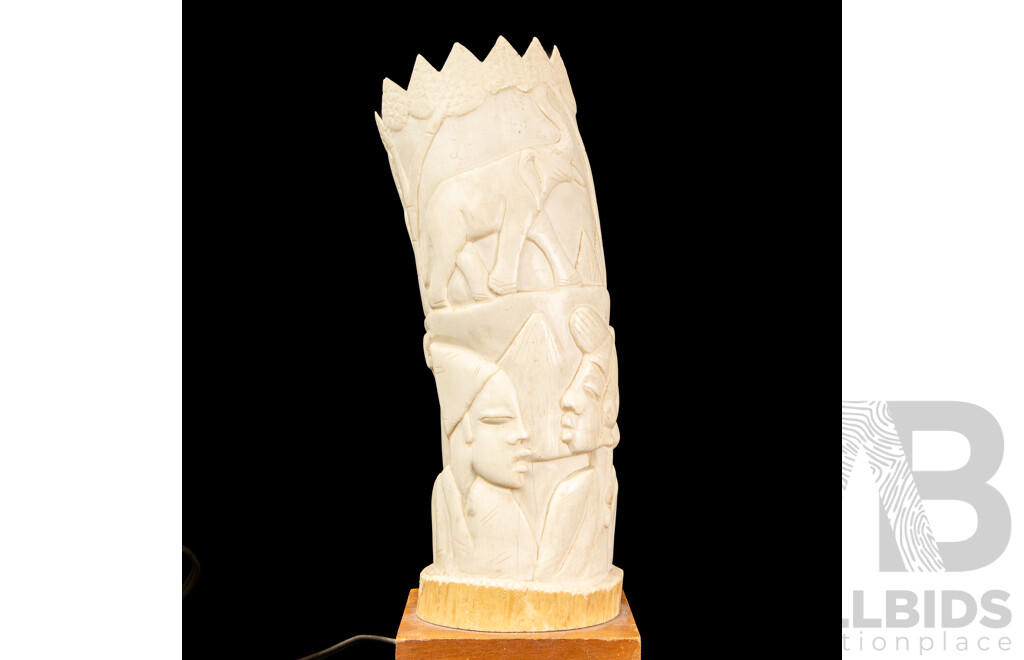 Large Carved African Horn Table Lamp