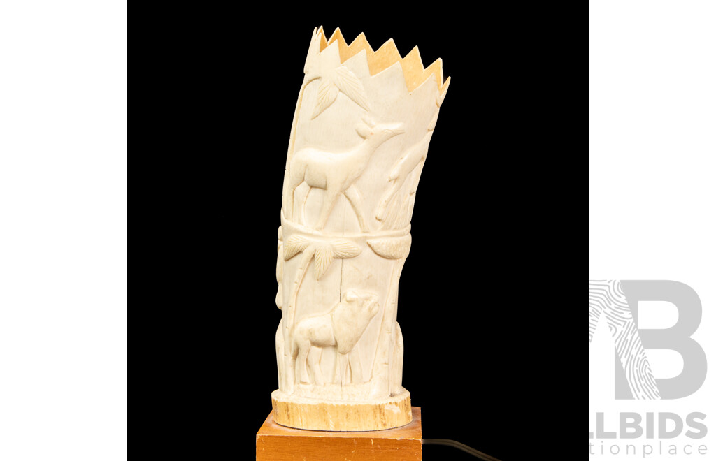 Large Carved African Horn Table Lamp