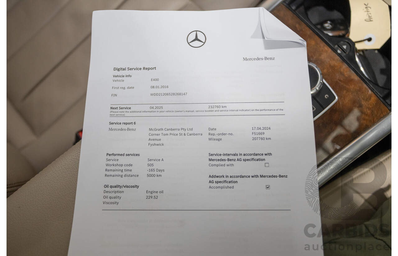 12/2015 Mercedes-Benz E400 212 MY15 4d Sedan Obsidian Black Metallic Twin Turbo V6 3.0L