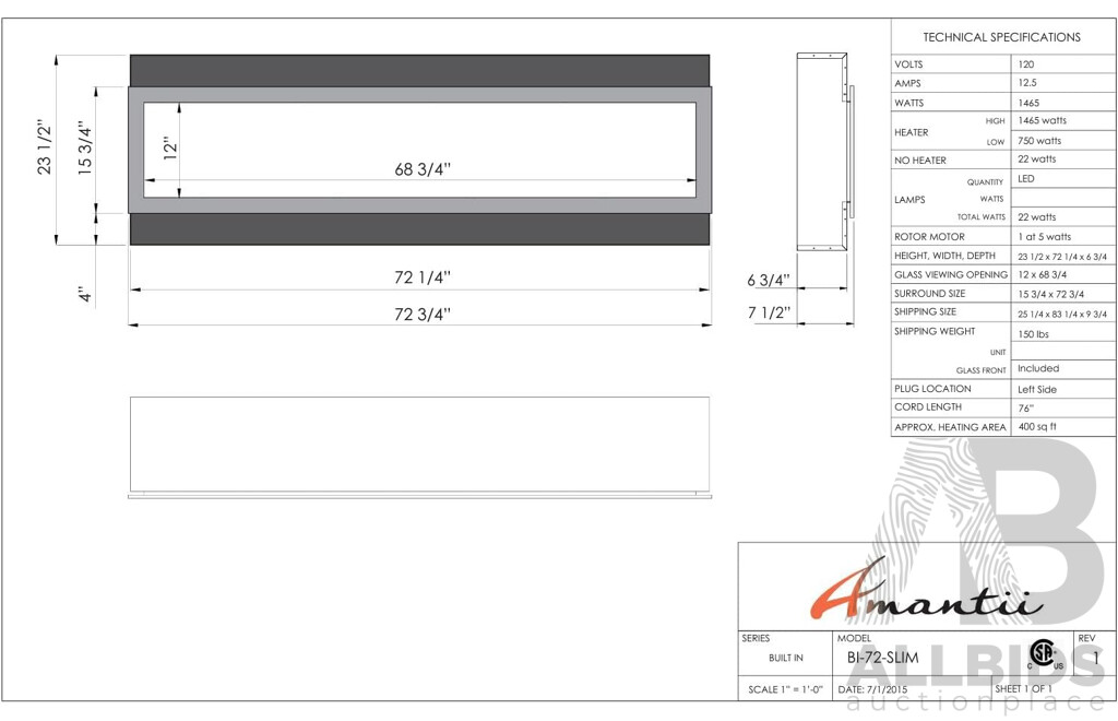 Amantii BI-72-SLIM Panorama Slim Electric Fireplace (BI-72-SLIM)