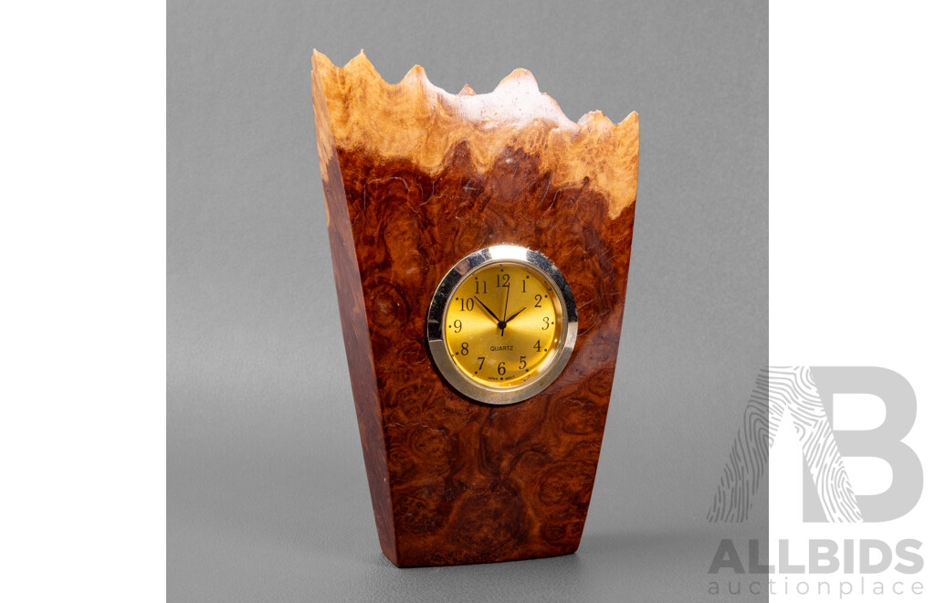 Vintage Carved and Polished Burl Desk Clock