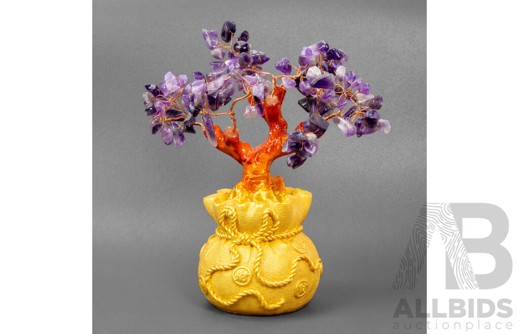 Chinese Money Bag Together with Jade Tree with Copper Wiring