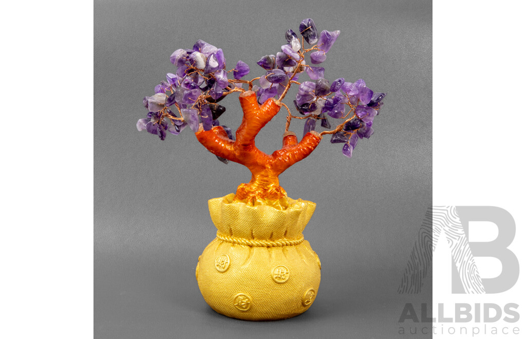 Chinese Money Bag Together with Jade Tree with Copper Wiring