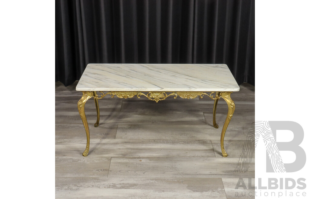 Italian Marble Top Table with Brass Base