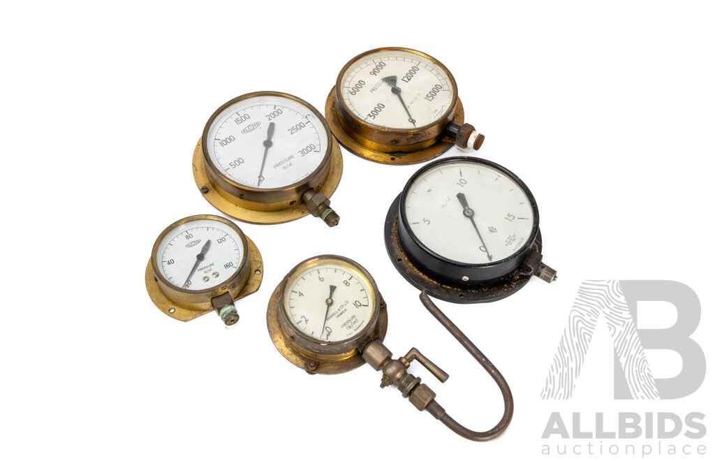 Collection of Five Pressure Gauges