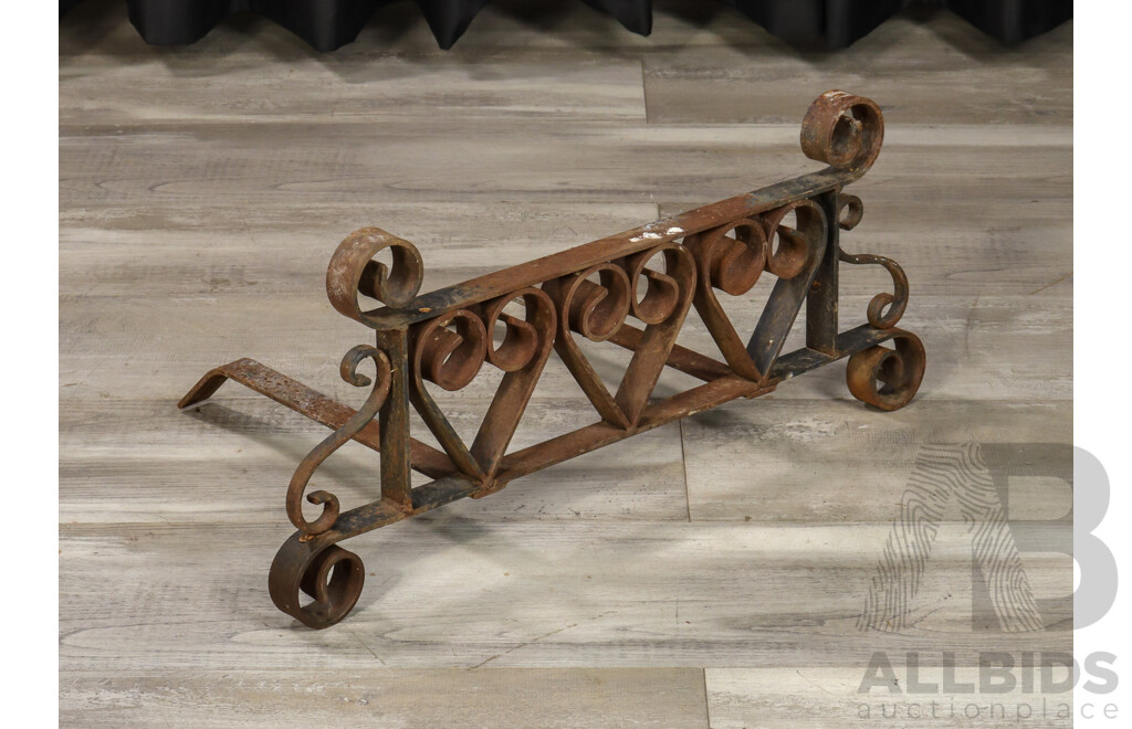 Vintage Iron Fire Grate Stand with Scrolls and Hearts