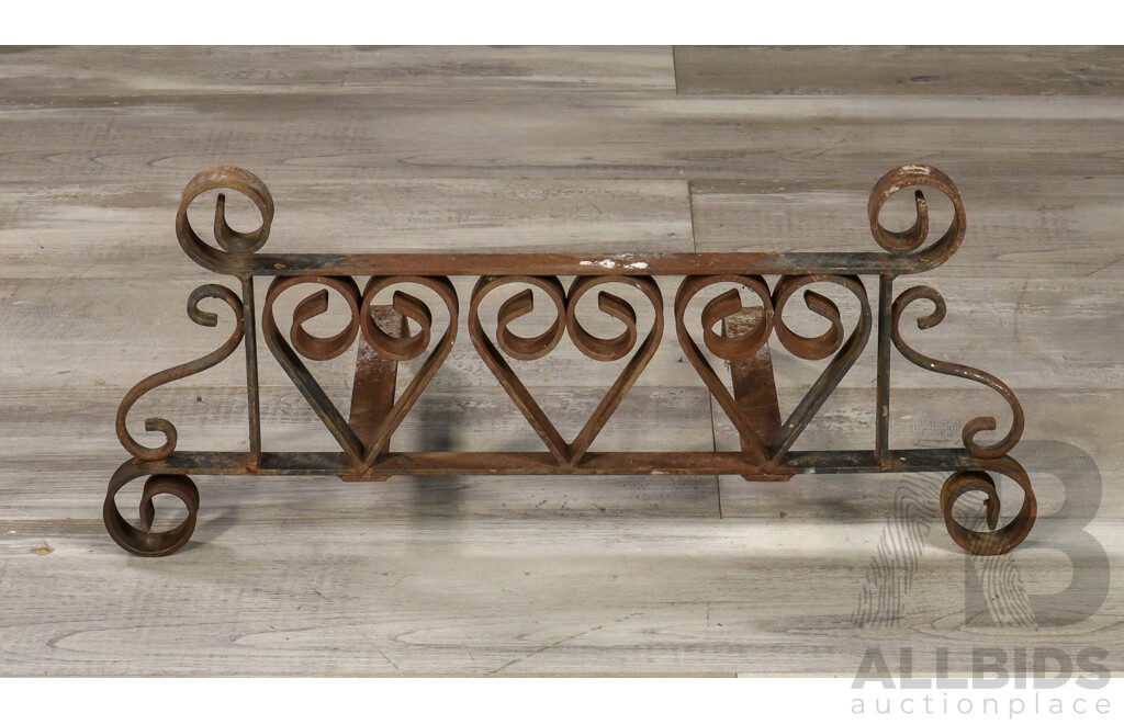 Vintage Iron Fire Grate Stand with Scrolls and Hearts