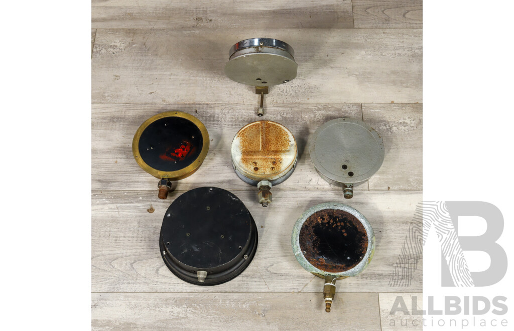 Five Vintage Industrial Pressure Gauges Including Floyd, Budenburg, ANA, Bestobell, All Made in Australia