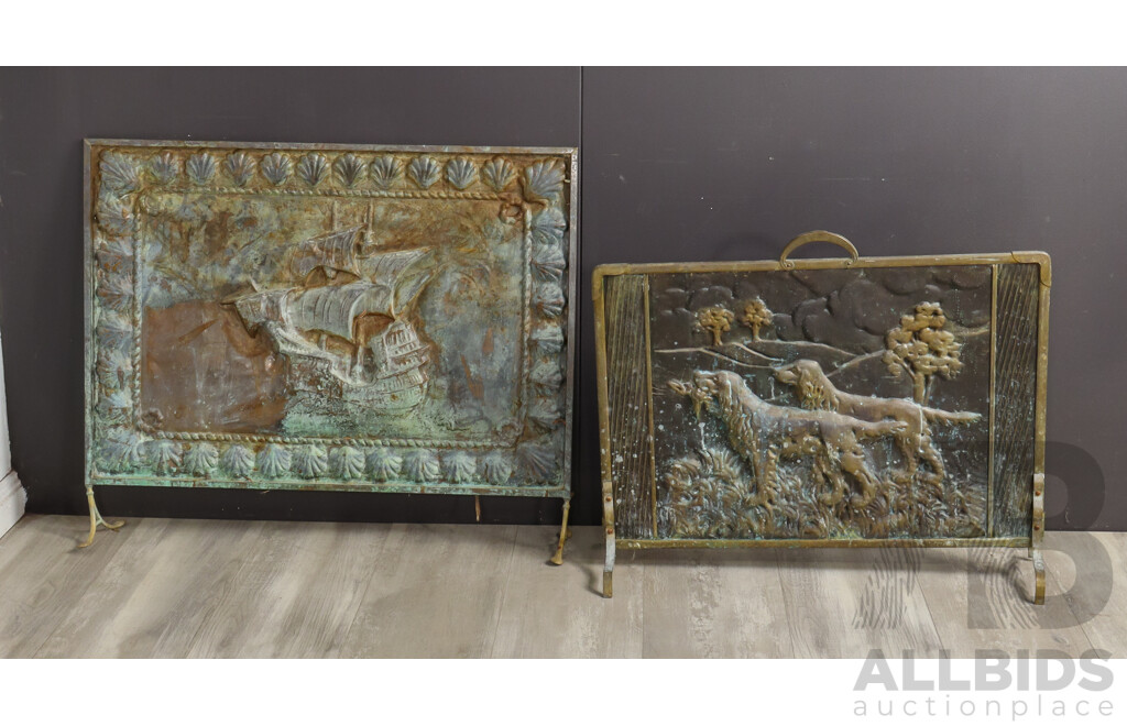 Collection of Five Copper and Brass Fire Screens